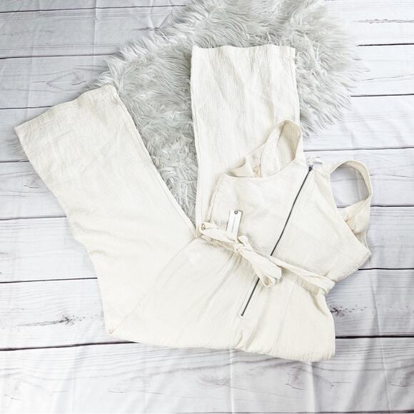 Anthropologie Women's Demi Textured Cream Surplice Neck Jumpsuit Size 8 - Picture 4 of 7